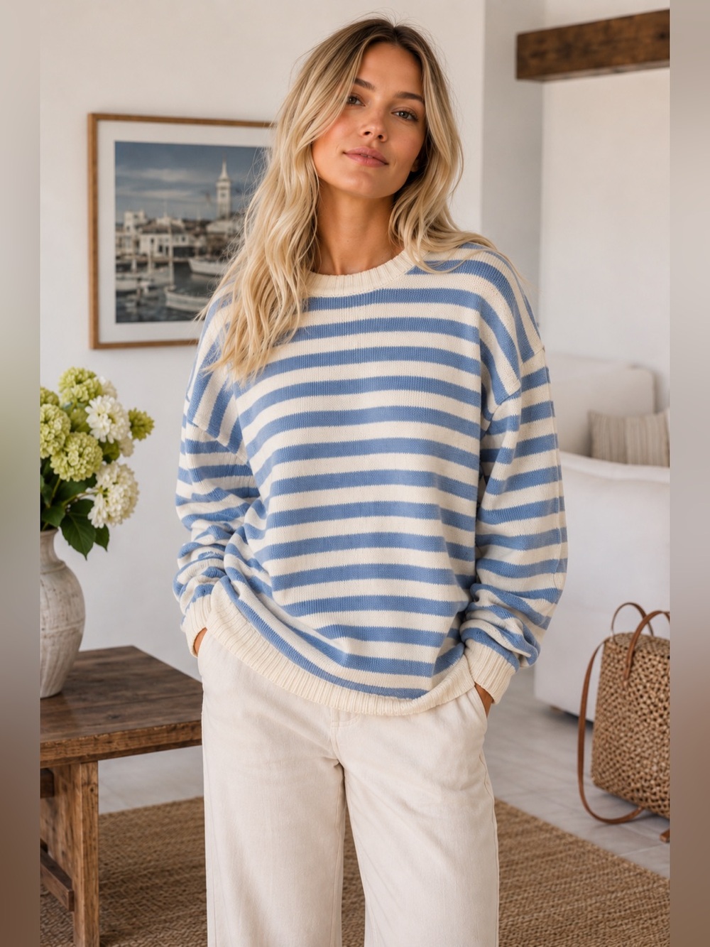 Peregrine Richmond Sweater XL Seafoam/Cream Striped Crew England Heritage Costal
